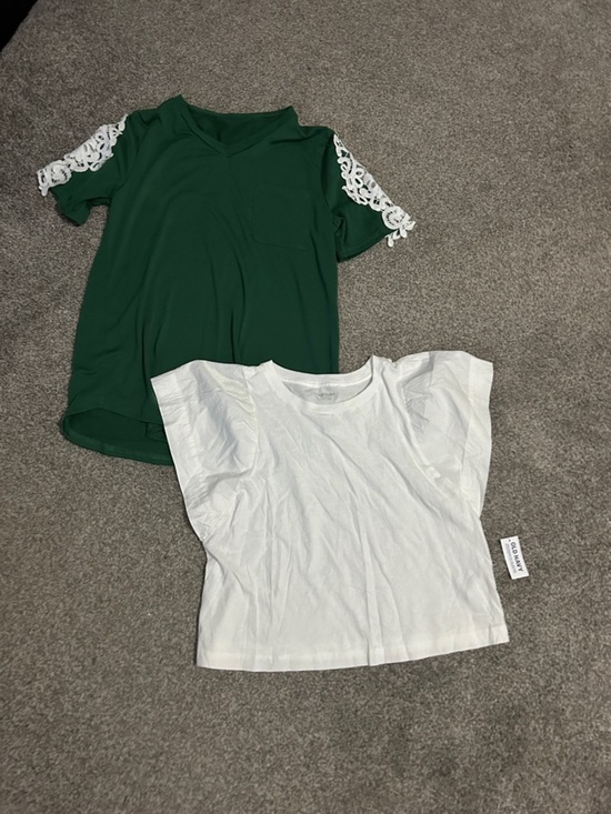 Tops - Green Lace-Sleeve & White Flutter Tee -